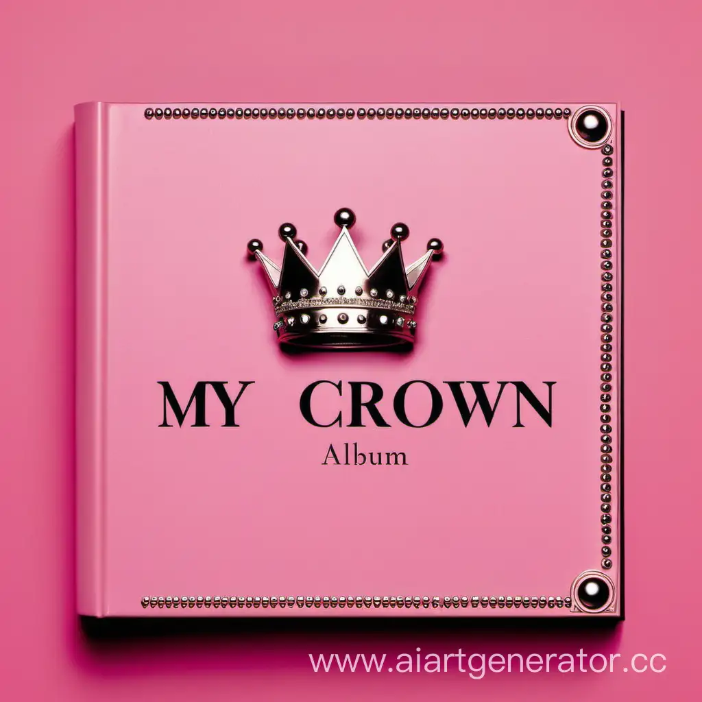 музыкальный розовый альбом на котором изображена корона,так же на нём написано the my crown BLACKPINK, лежит на розовом фоне