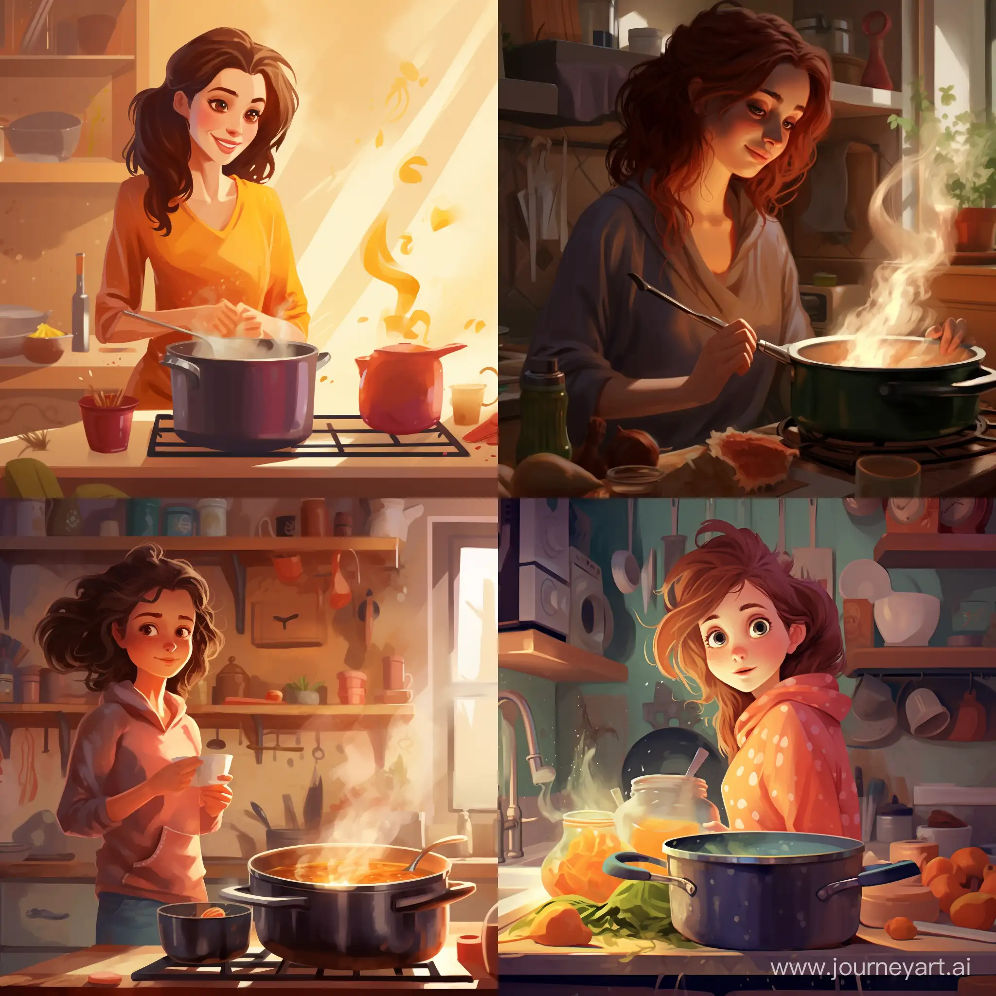 Homely-Scene-Mother-Cooking-Delicious-Soup-in-Kitchen