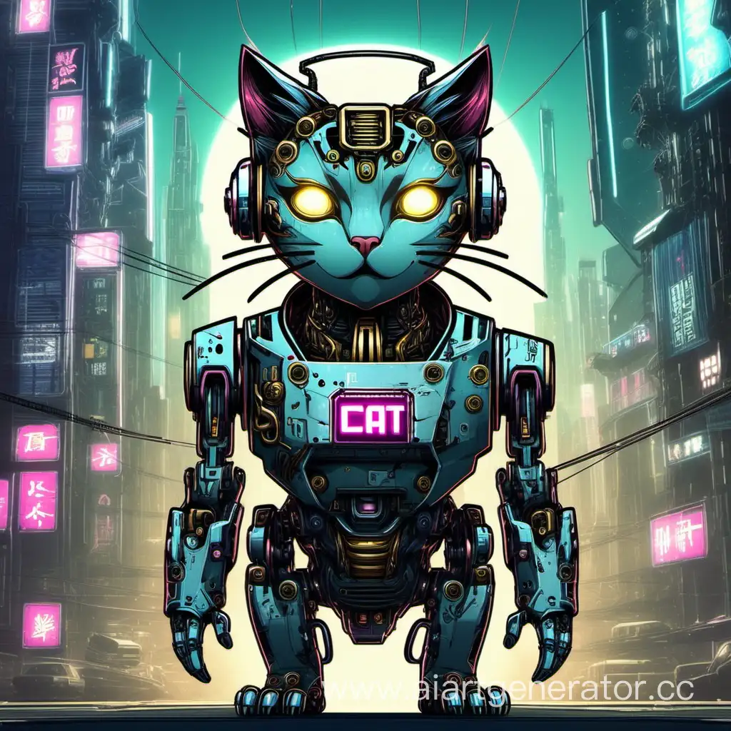 Кошка комуги робот в киберпанк