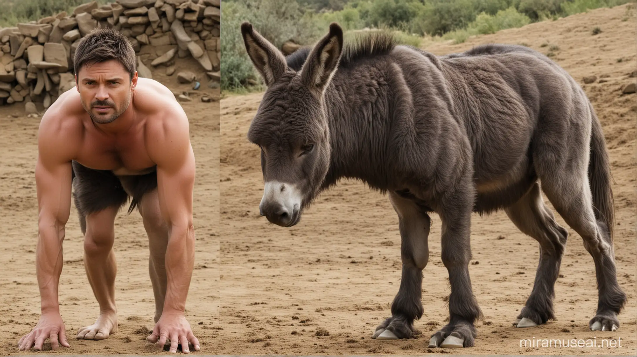 Actor Karl Urban Transforming into Donkey with Human Head