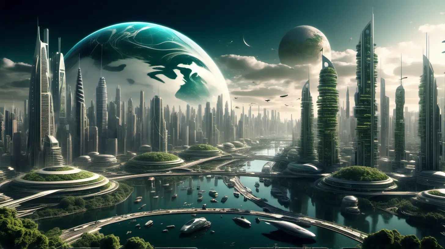 futuristic cityscape of world based on principles of environmental justice
