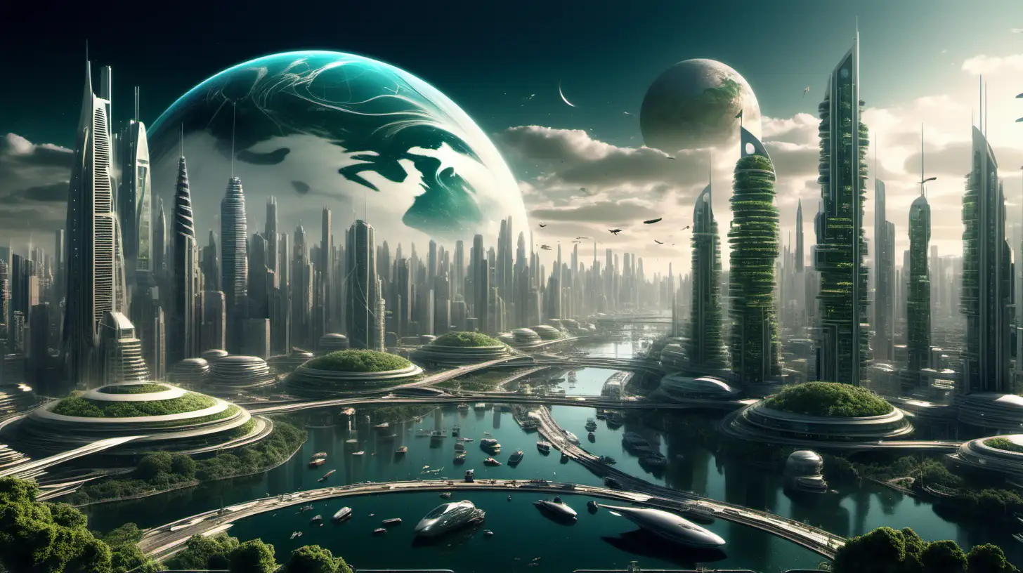 Futuristic EcoFriendly Cityscape Envisioning Environmental Justice