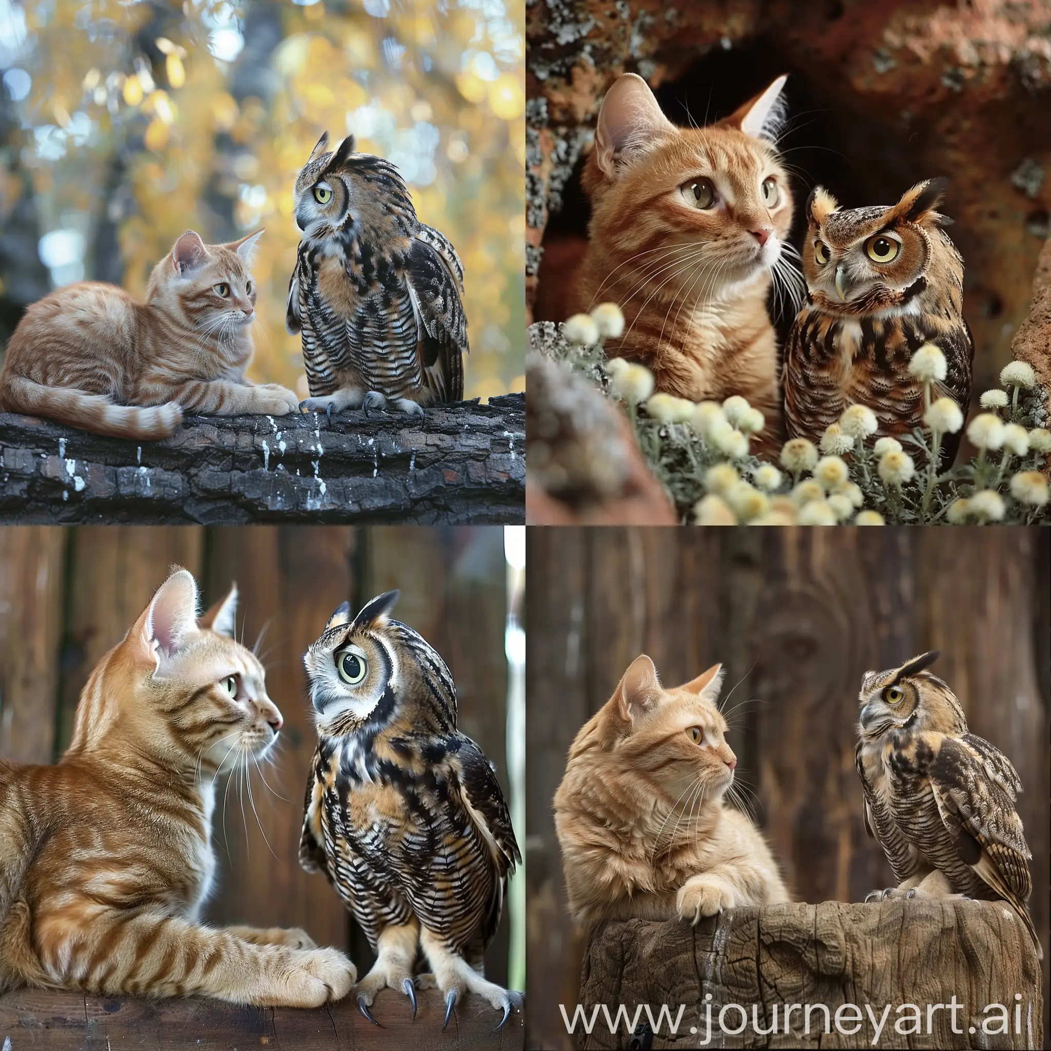 Combine a cat and an owl, National Geographic style photo