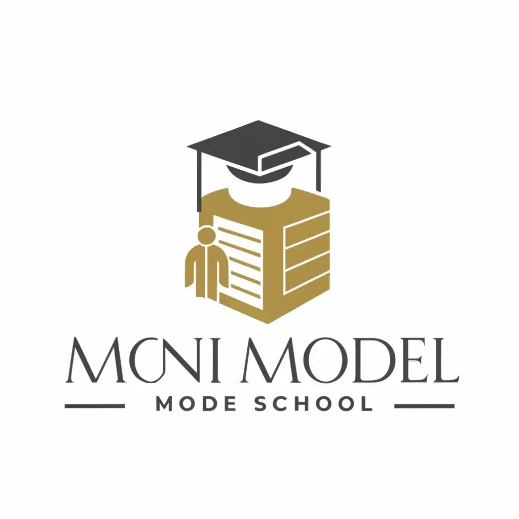 a logo design,with the text "Moni model school", main symbol:book, graduation cap and pen,complex,be used in Education industry,clear background