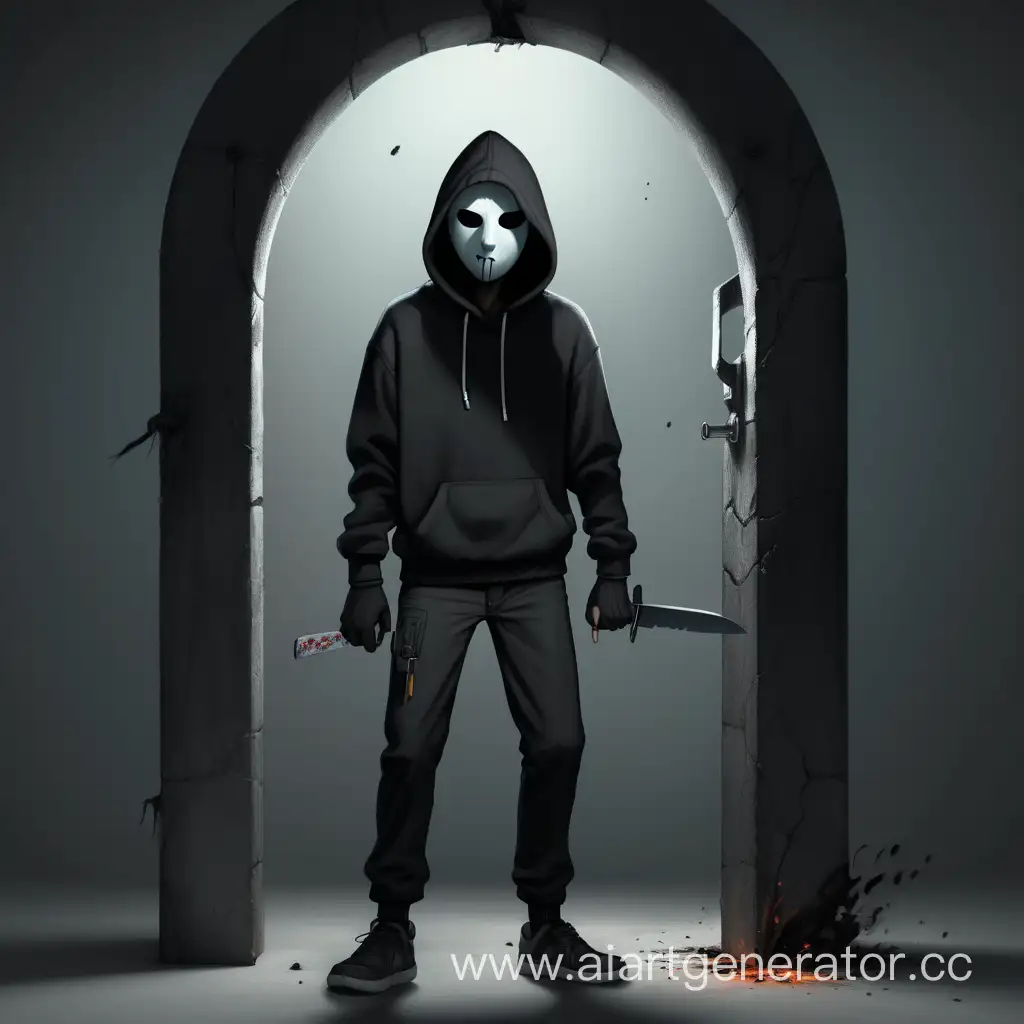 Mysterious-Tall-Figure-with-Sad-Smile-and-Knife-Emerging-from-Portal