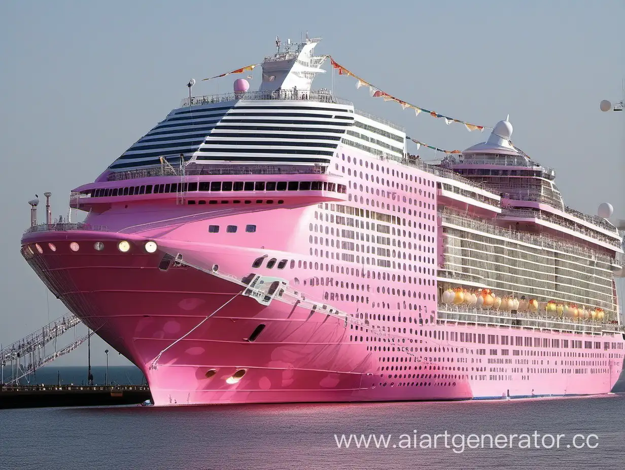 Majestic-Pink-Giant-Cruise-Ship-Sailing-Across-Tranquil-Waters
