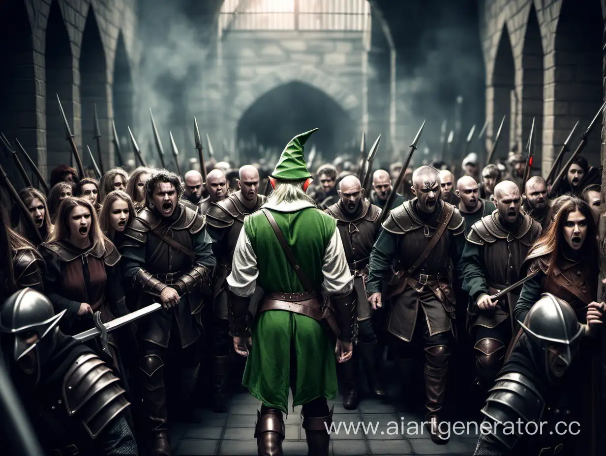 Medieval-Elf-Rogue-Guards-Leading-Prisoners-Amidst-Angry-Mob
