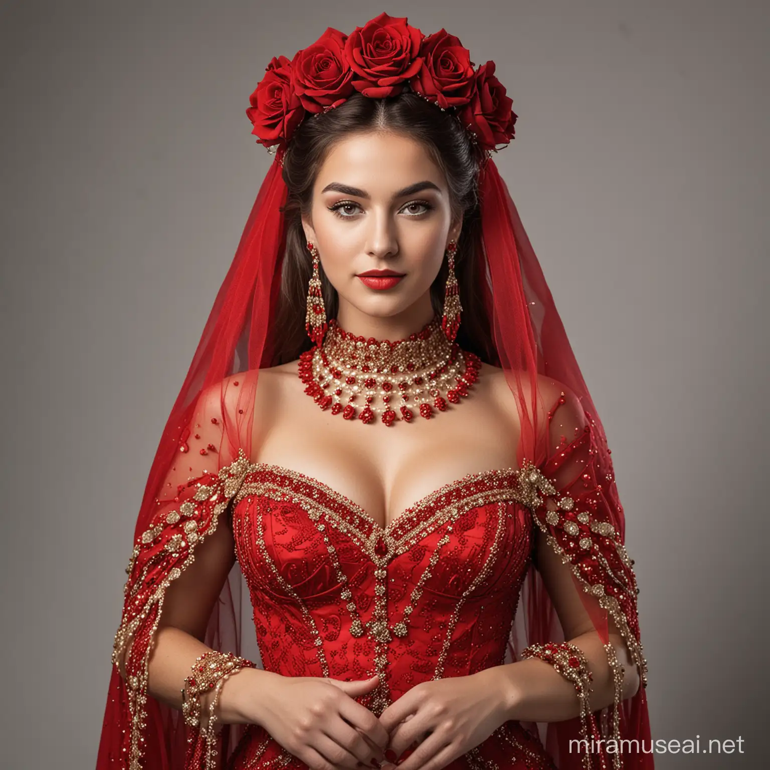 Red rose flowers queen with full dress

