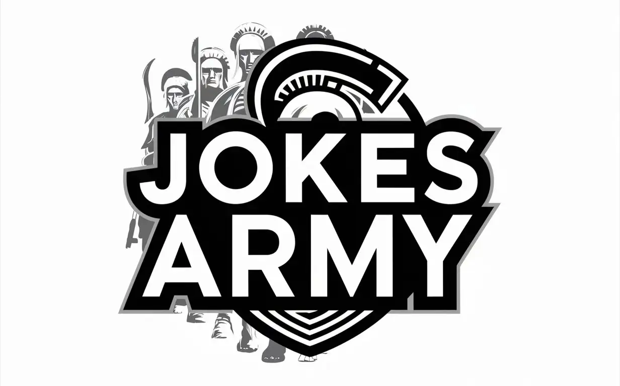 a logo ,with text  in front (jokes army),text jokes army,with vector  spartans on background
