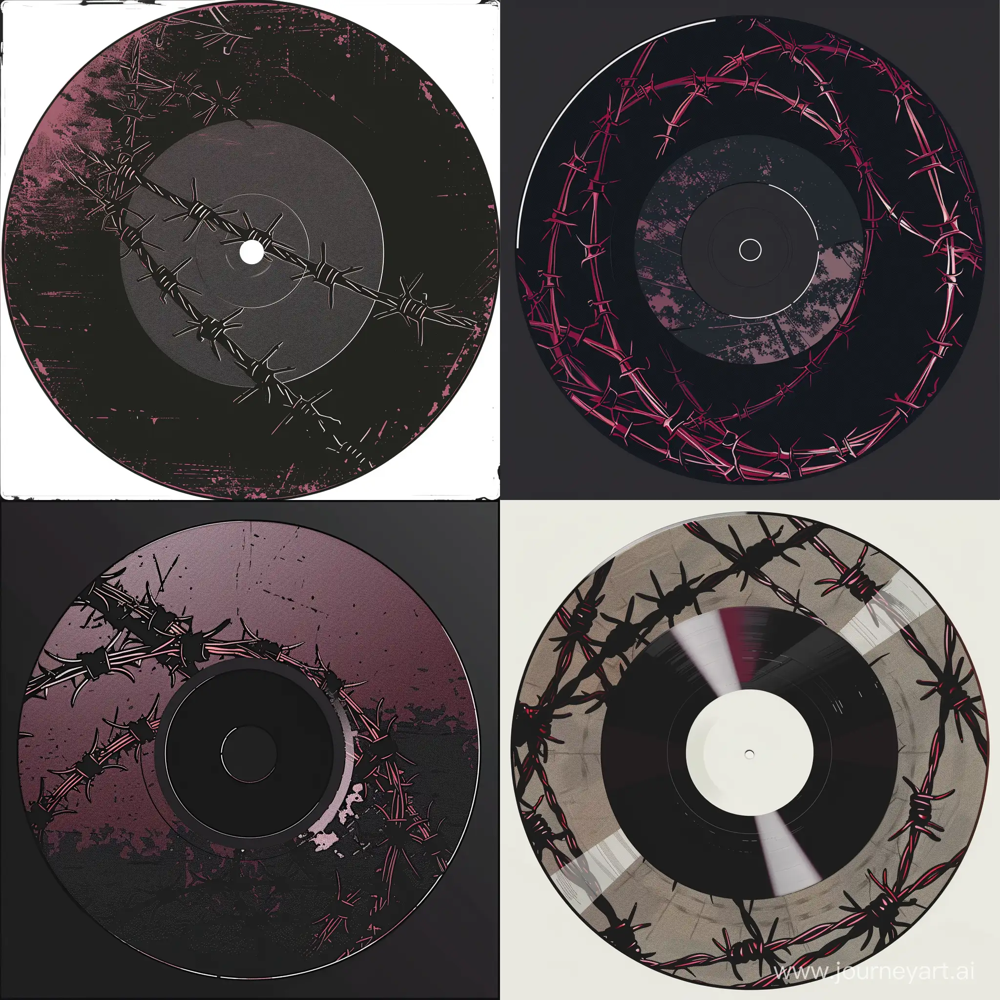 Punk-Style-Round-CD-Illustration-with-Barbed-Wire-in-Black-and-Maroon