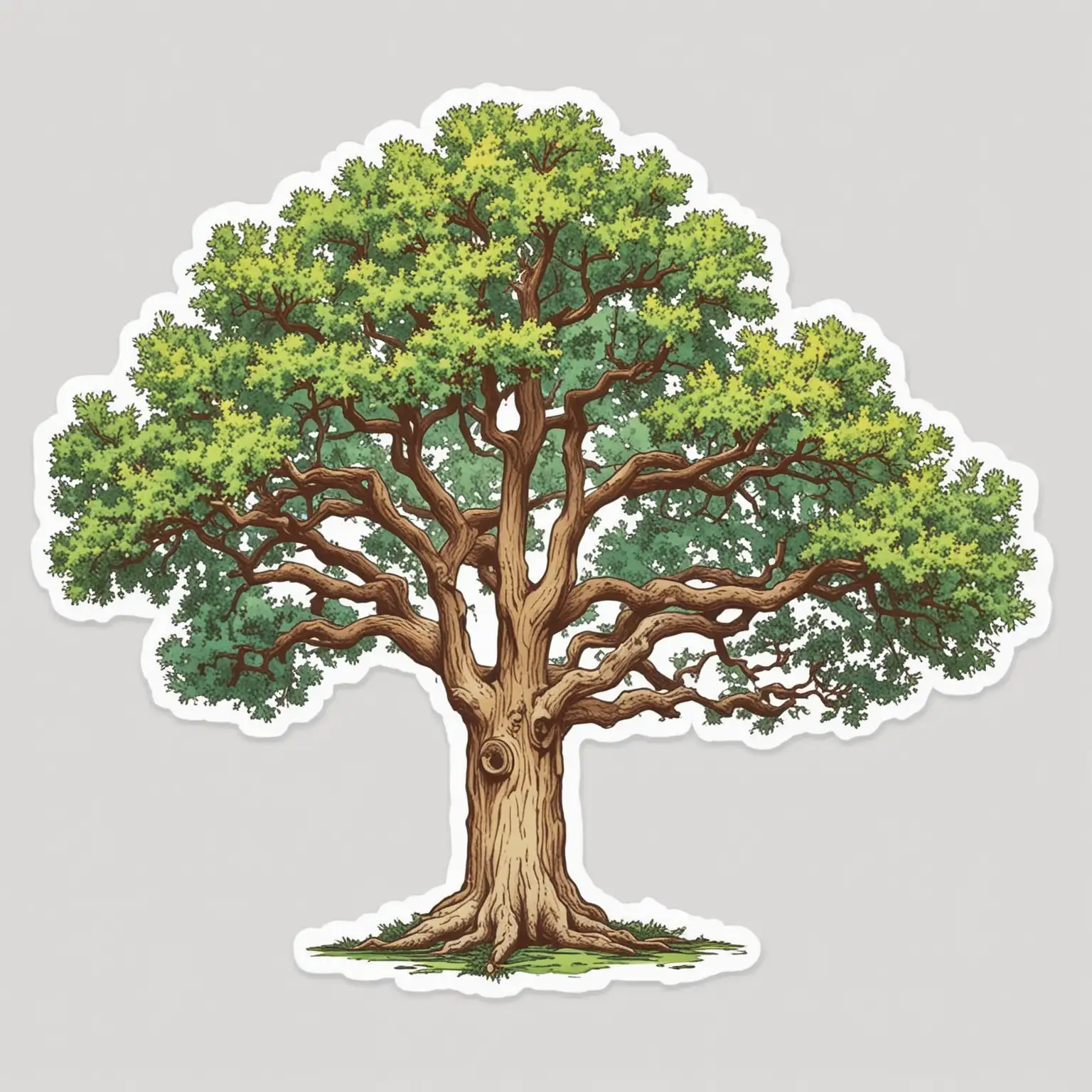Raw Style Oak Tree Vector Art Sticker on White Background