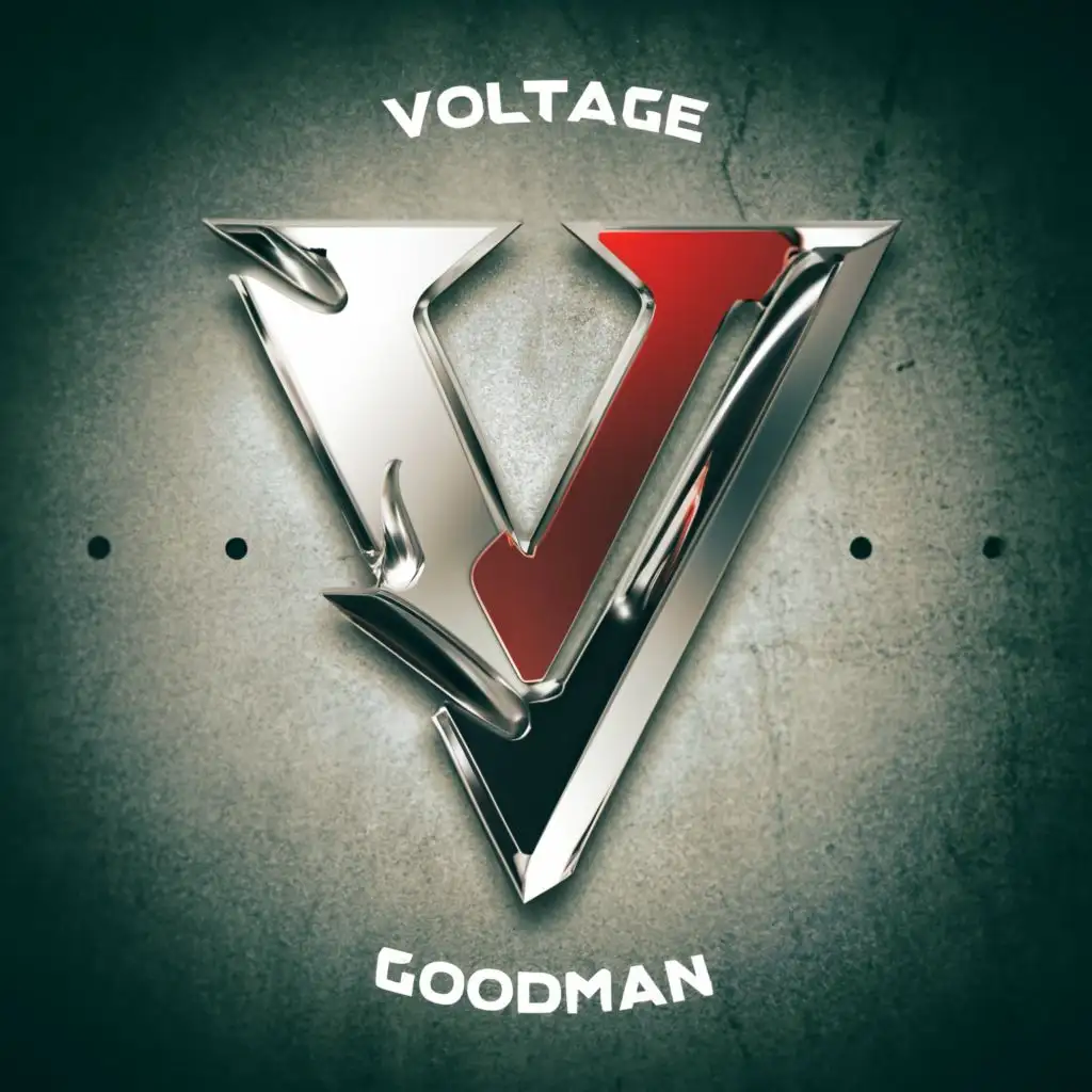logo, A letter V, with the text "Voltage Goodman", typography, be used in Music industry Red and Chrome