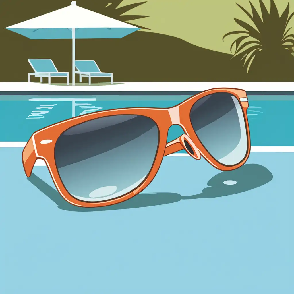 Chic Sunglasses and Refreshing Drink Poolside Scene