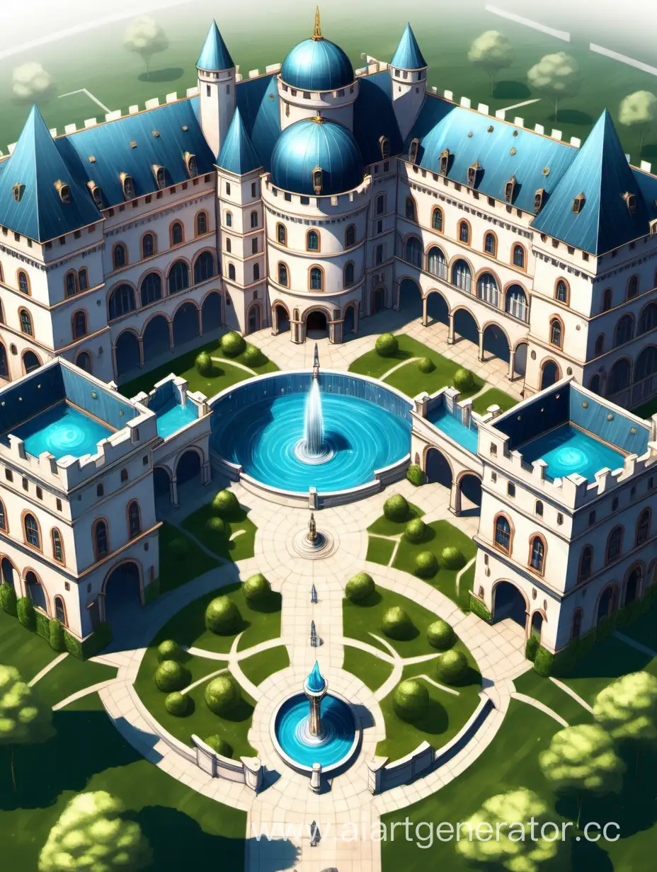 Majestic-ThreeFloor-Academy-Castle-Surrounded-by-Vibrant-Courtyard
