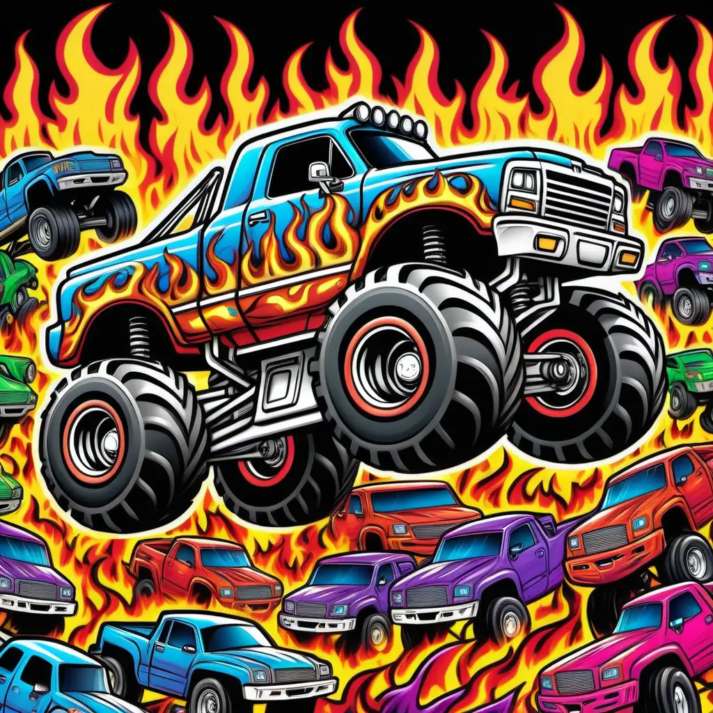 Vivid Cartoon Monster Truck Coloring Page for Kids