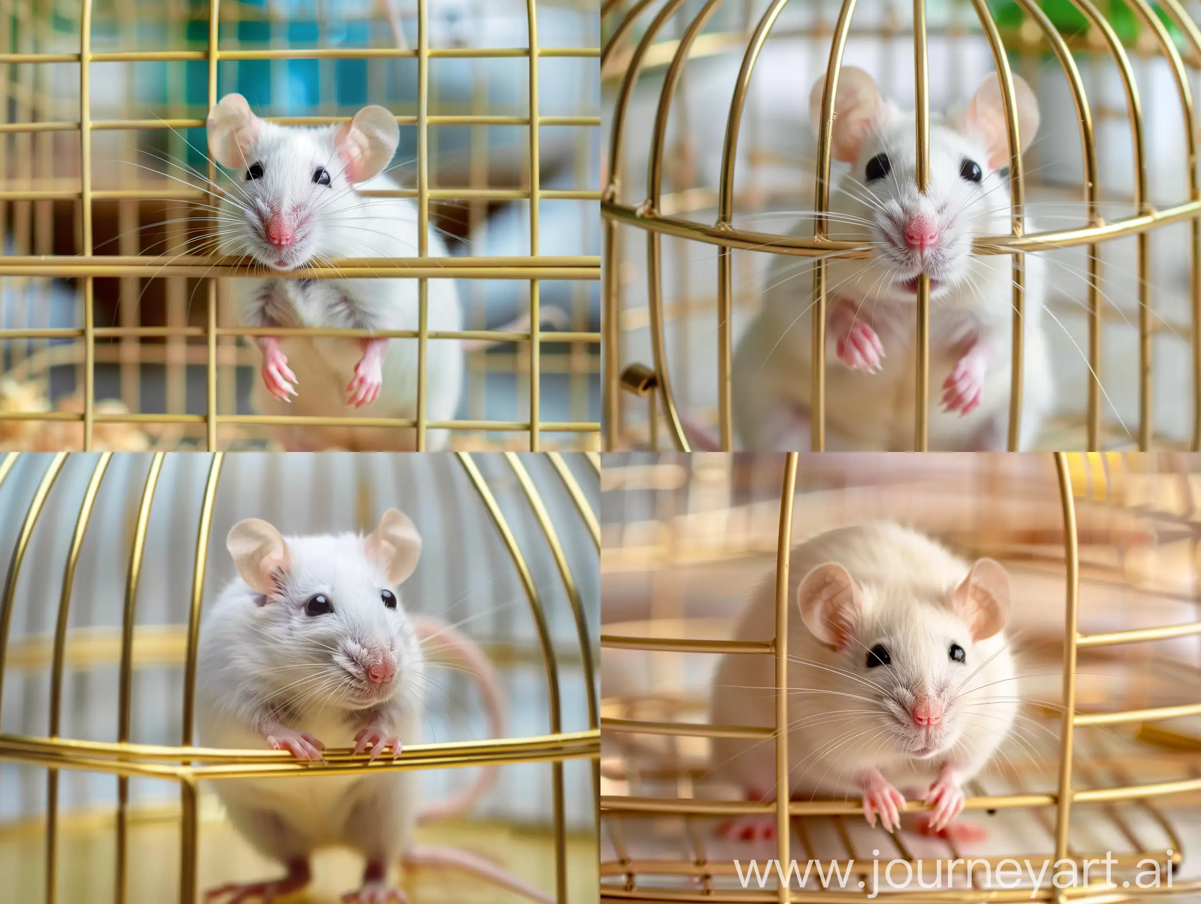 White-Domestic-Rat-in-a-Golden-Cage