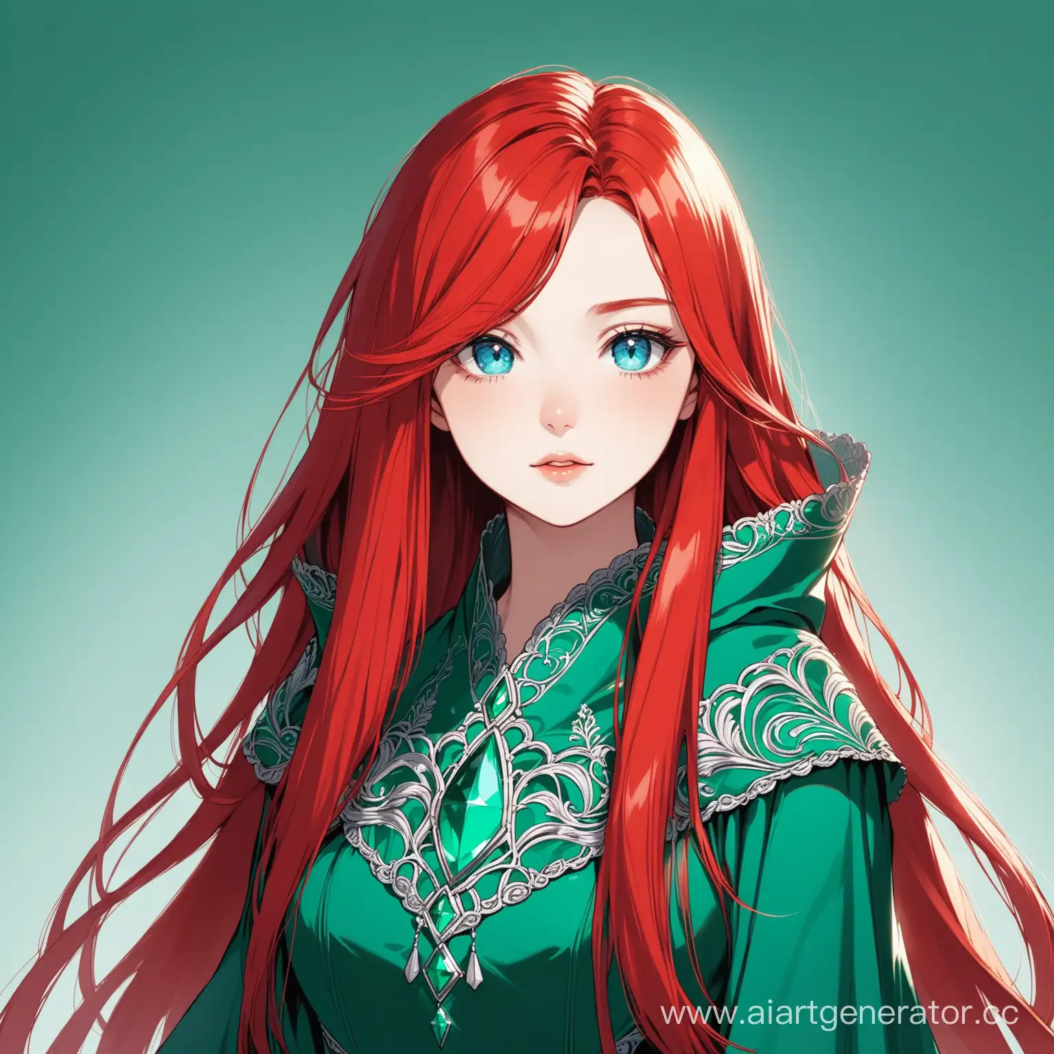 Enigmatic-Emerald-Beauty-with-Long-Red-Hair-and-GrayBlue-Eyes