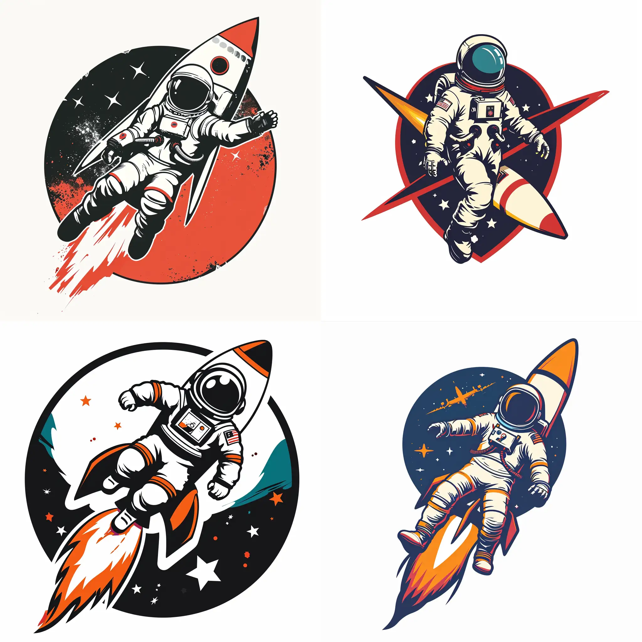 astronauta na rakiecie - białe tło na logo