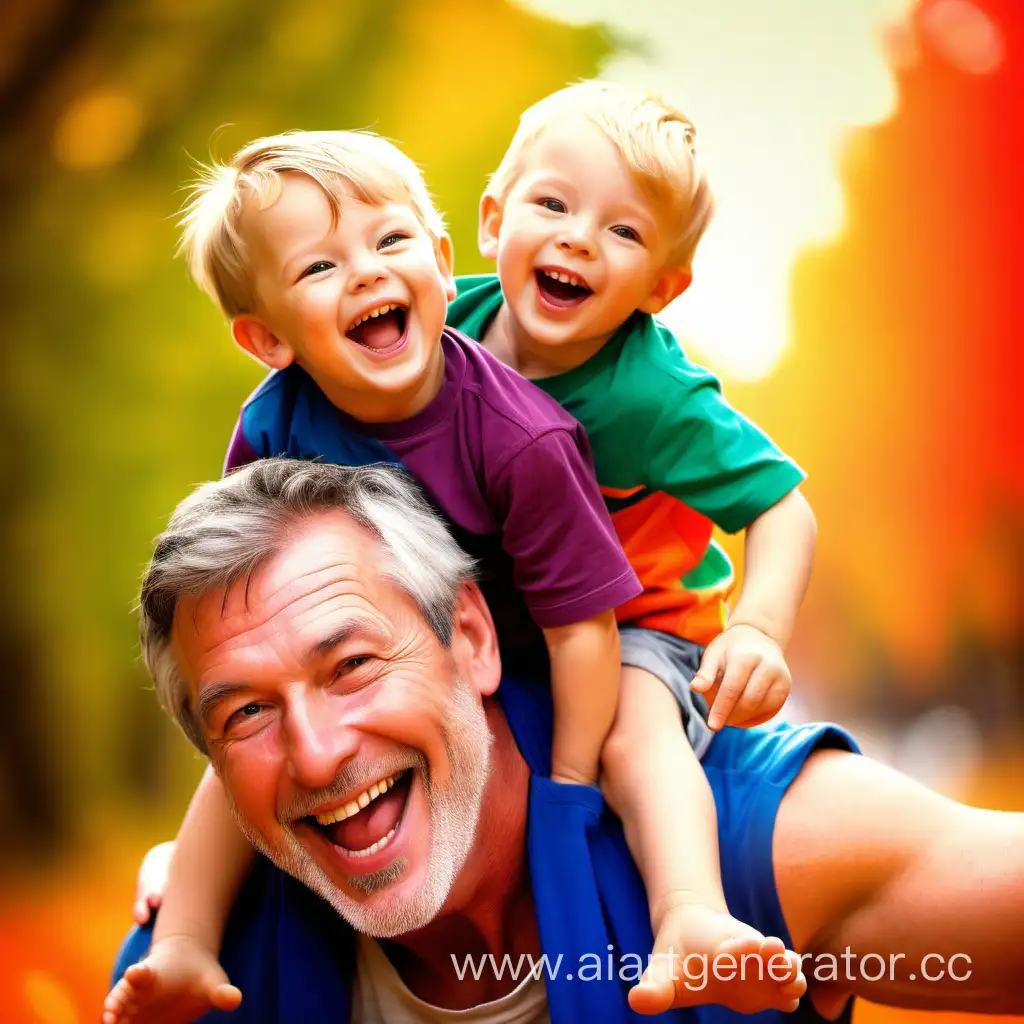Father and son, colorful joyful image