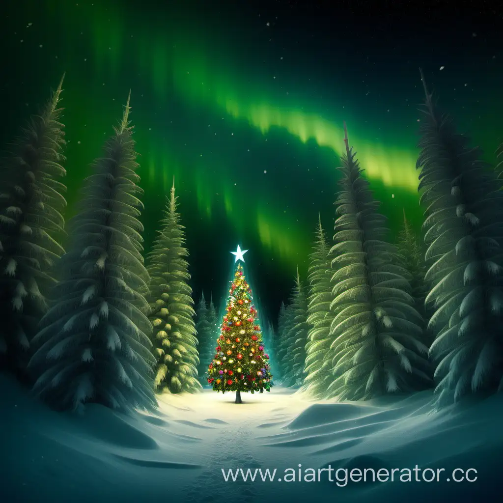 Christmas tree forest and polar light