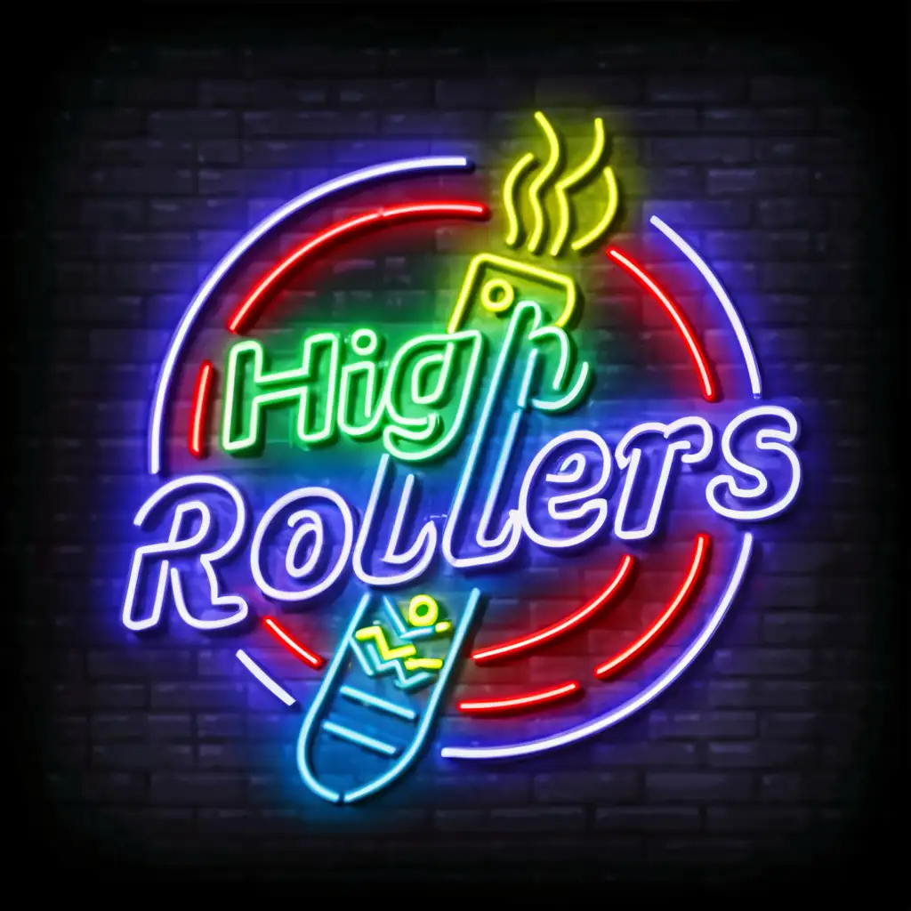 a logo design,with the text "High Rollers", main symbol:cigar shaped like bowling pin with neon lights in a circle,Moderate,clear background