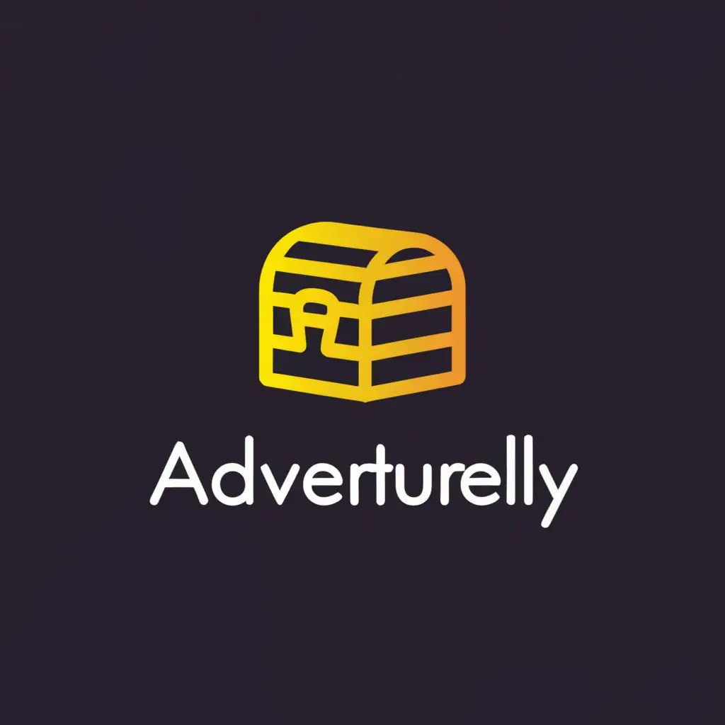 a logo design,with the text "Adventurely", main symbol:Chest with yellow light ,Minimalistic,be used in Entertainment industry,clear background