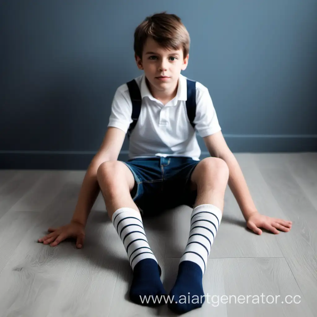 Boy-Sitting-on-Floor-with-Straightened-Legs-in-Socks