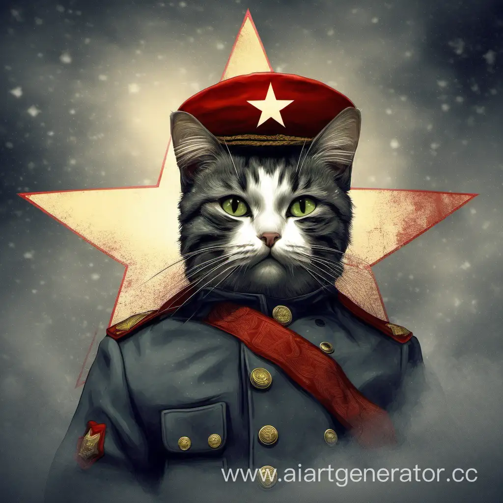 The cat in the ushanka hat signature February 23rd and the red star