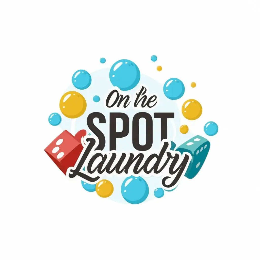 logo, soap bubbles, cards, dice, poker chips, with the text "On the spot laundry", typography, be used in Beauty Spa industry