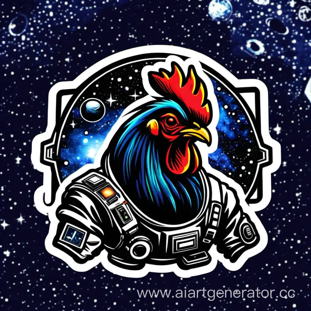 Black Rooster gamer in space Sticker