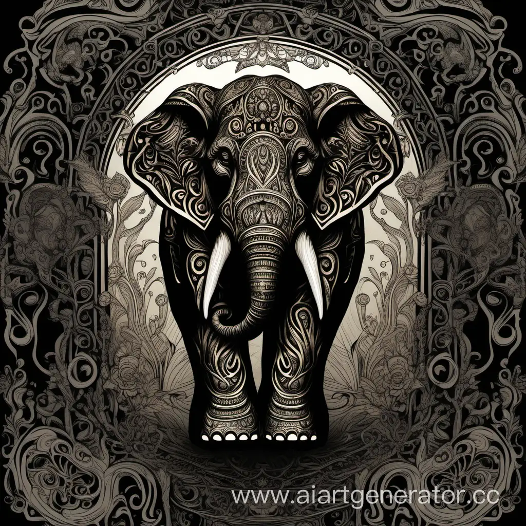 ornate dark fantasy cover of an elephant --v 6.0 --style raw --s 750