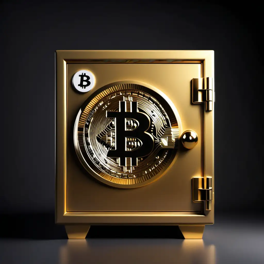 Secure Bitcoin Storage Golden Safe with Prominent Bitcoin Logo