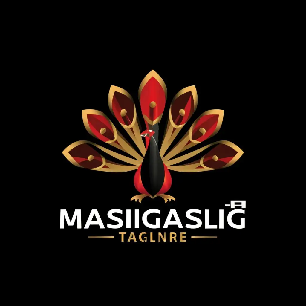 a logo design,with the text "MASIGASIG", main symbol:Red and gold peacock black background,Minimalistic,be used in Religious industry,clear background