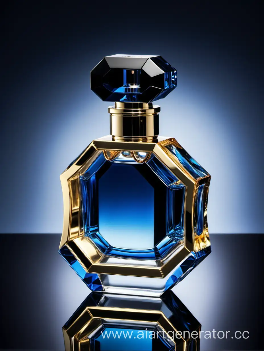 Elegant-Crystal-Perfume-Bottle-in-Blue-Black-and-Gold-Transparency