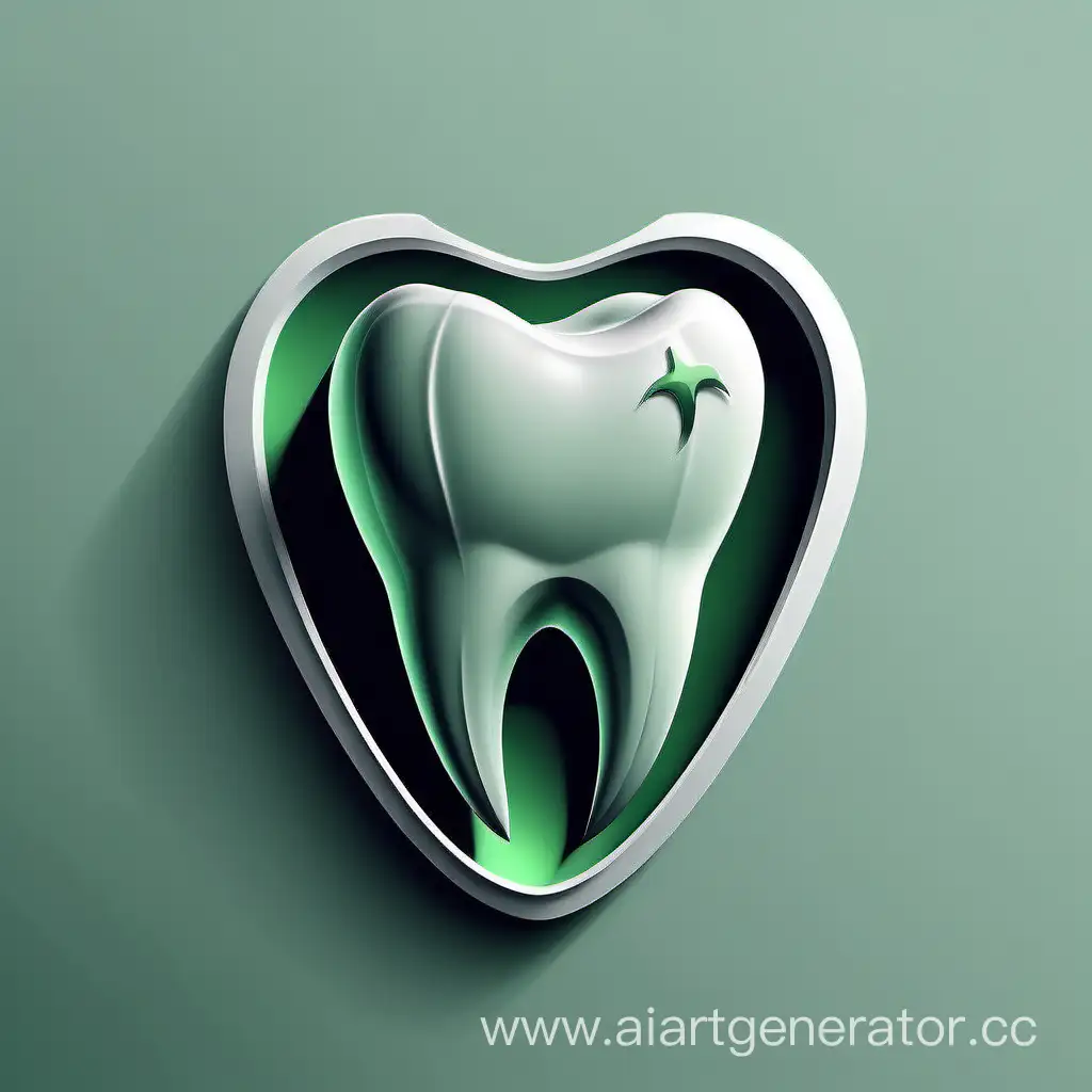 стильное изображение зуба на логотипе, брендинг стоматологической клиники, в зелено-сером цвете