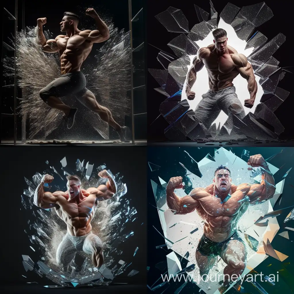 Rugged-Bodybuilder-Smashing-Through-Broken-Glass