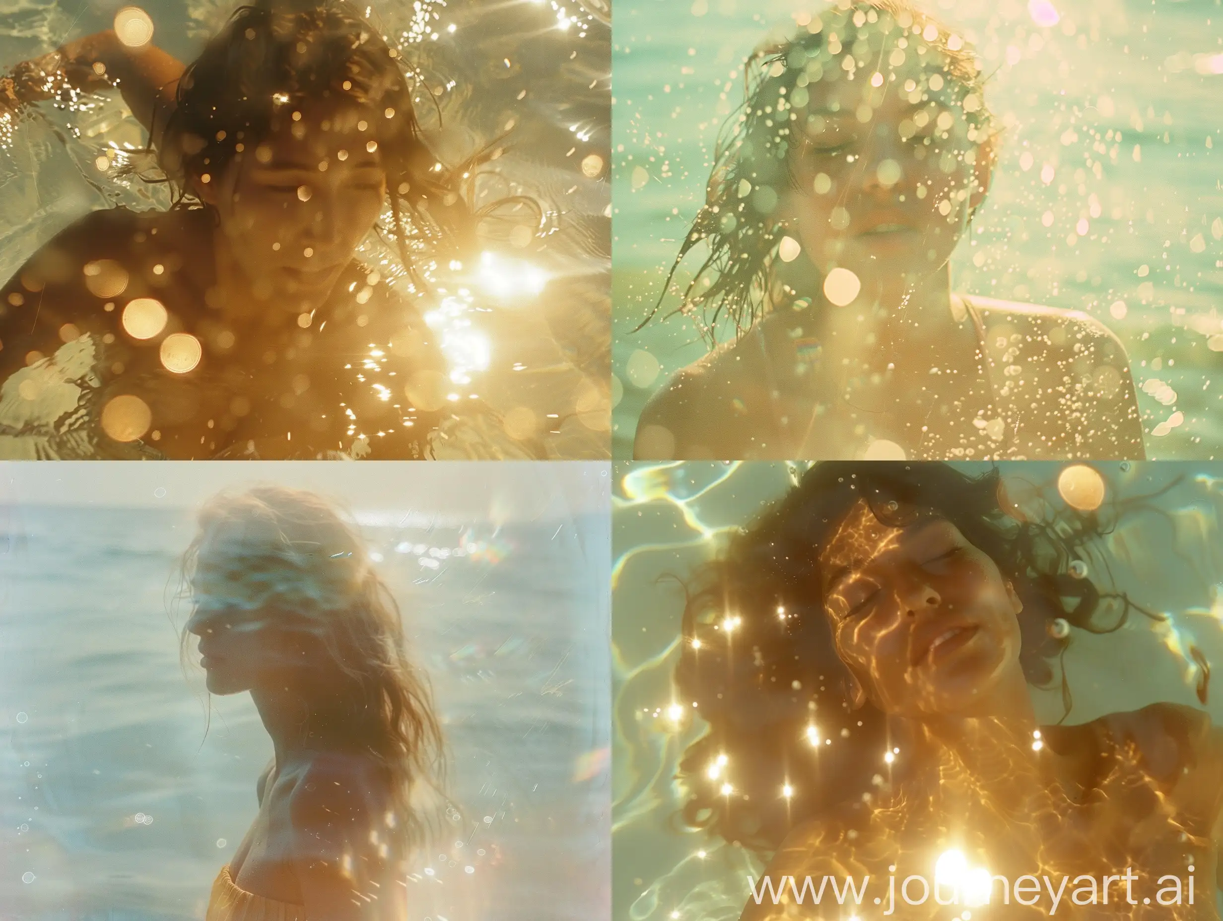 what this summer has given us, in the style of dreamy symbolism, womancore, golden light, ocean academia, light leaks, feminine body, camera tossing