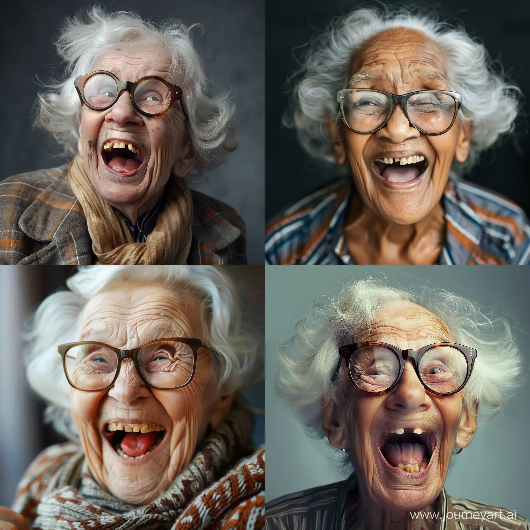 Старая пожилая негритянка большие очки смеётся открыв широко рот крутит лолохуб