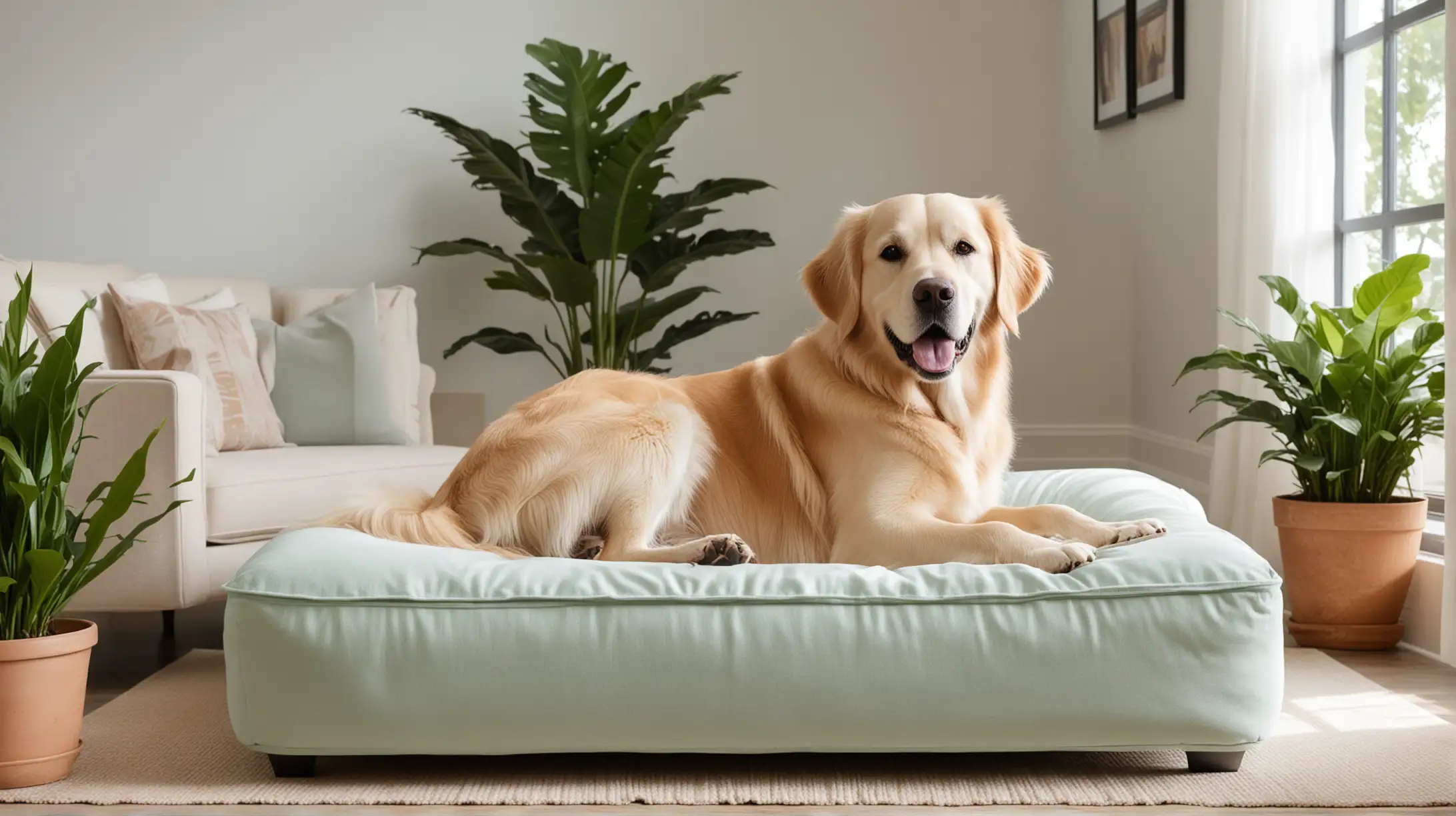Luxurious PetFriendly Living Room with Relaxing Dog on Waterproof Mattress