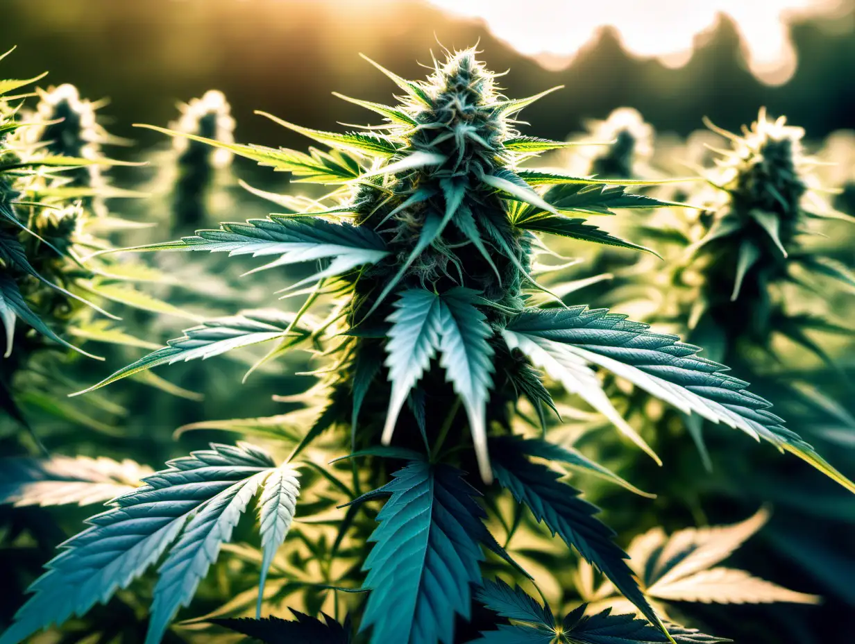 Vibrant Outdoor CloseUp of Resinous Cannabis Plants