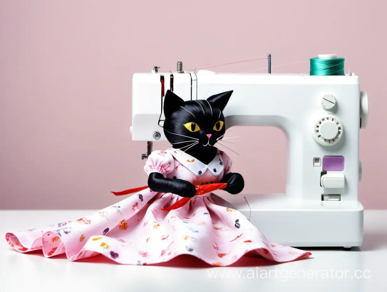 Кошка которая шьет платье за швейной машинкой