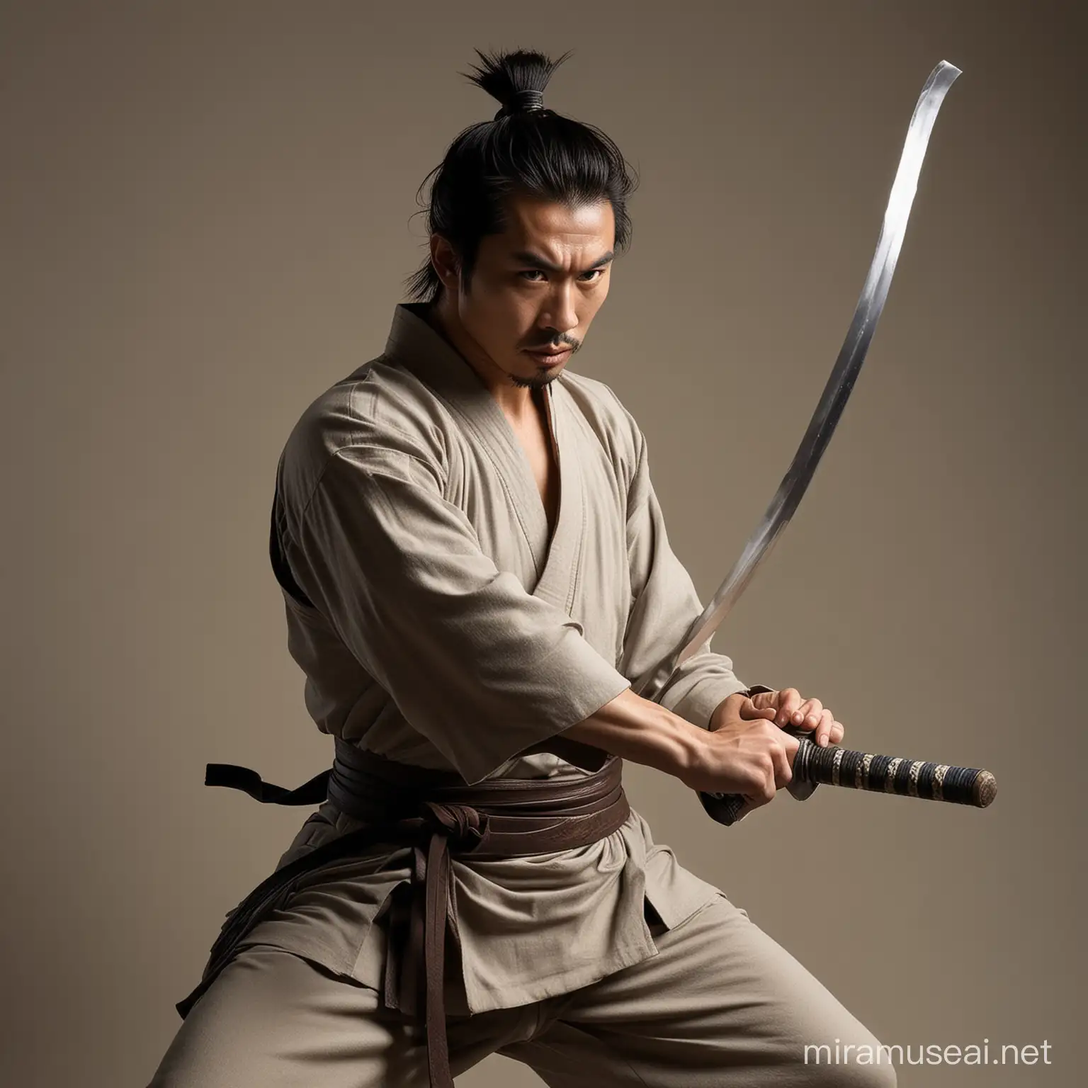 Dynamic Kung Fu Sword Warrior in a Twisted Pose | MUSE AI