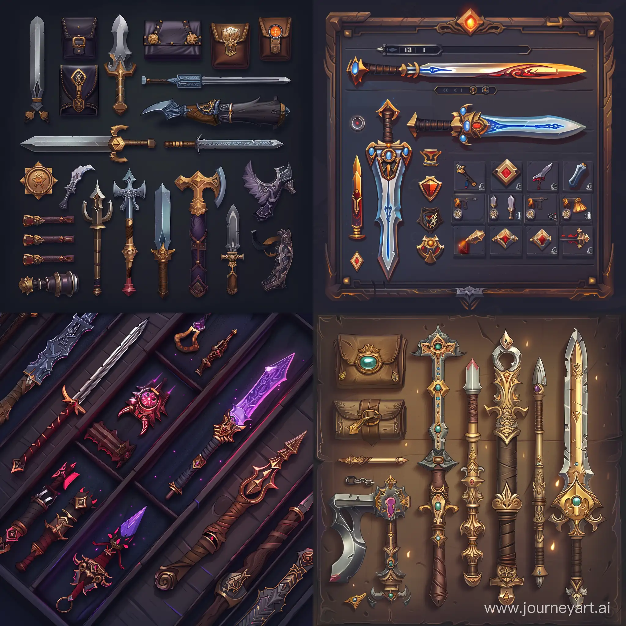 stylized mobile rpg inventory ui 2d, weapon, warcraft