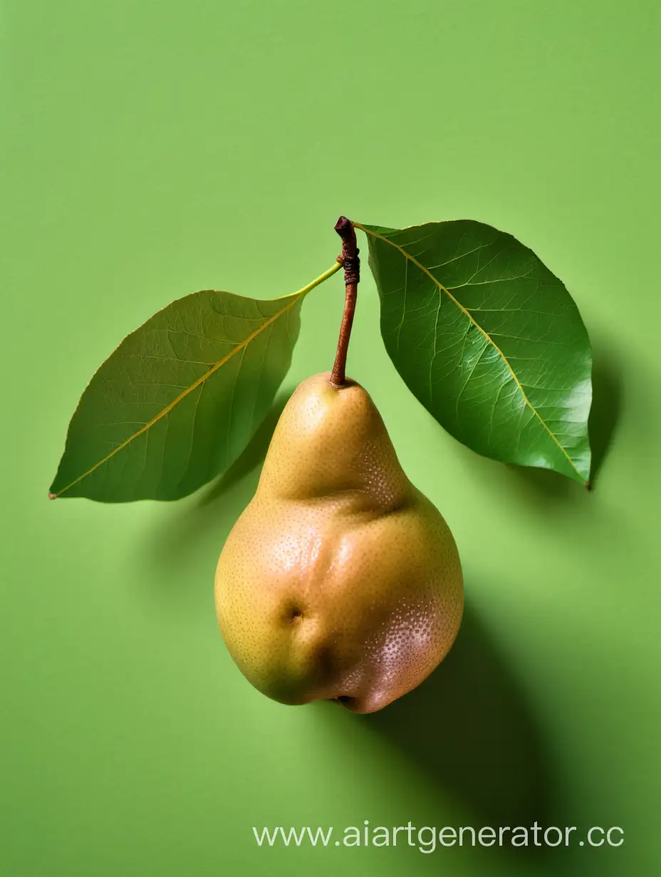 Asian Pear with leaves on green background