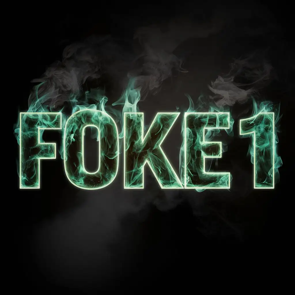 Green Fire realistic font inscription "F0KE1" with smoke on behind 