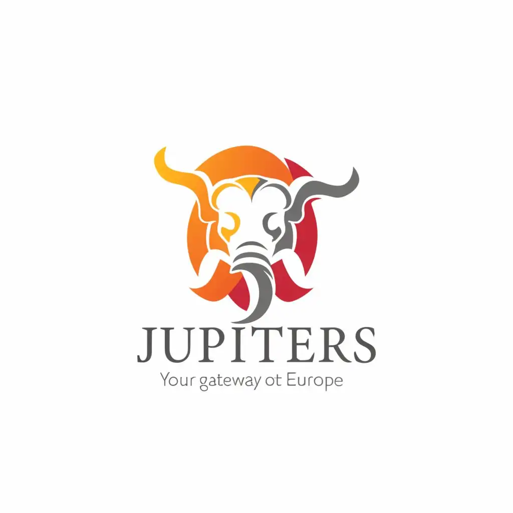 a logo design,with the text 'JUPITERS', main symbol:Your Gateway To Europe,Moderate, with elephant side head symbol in red,clear background