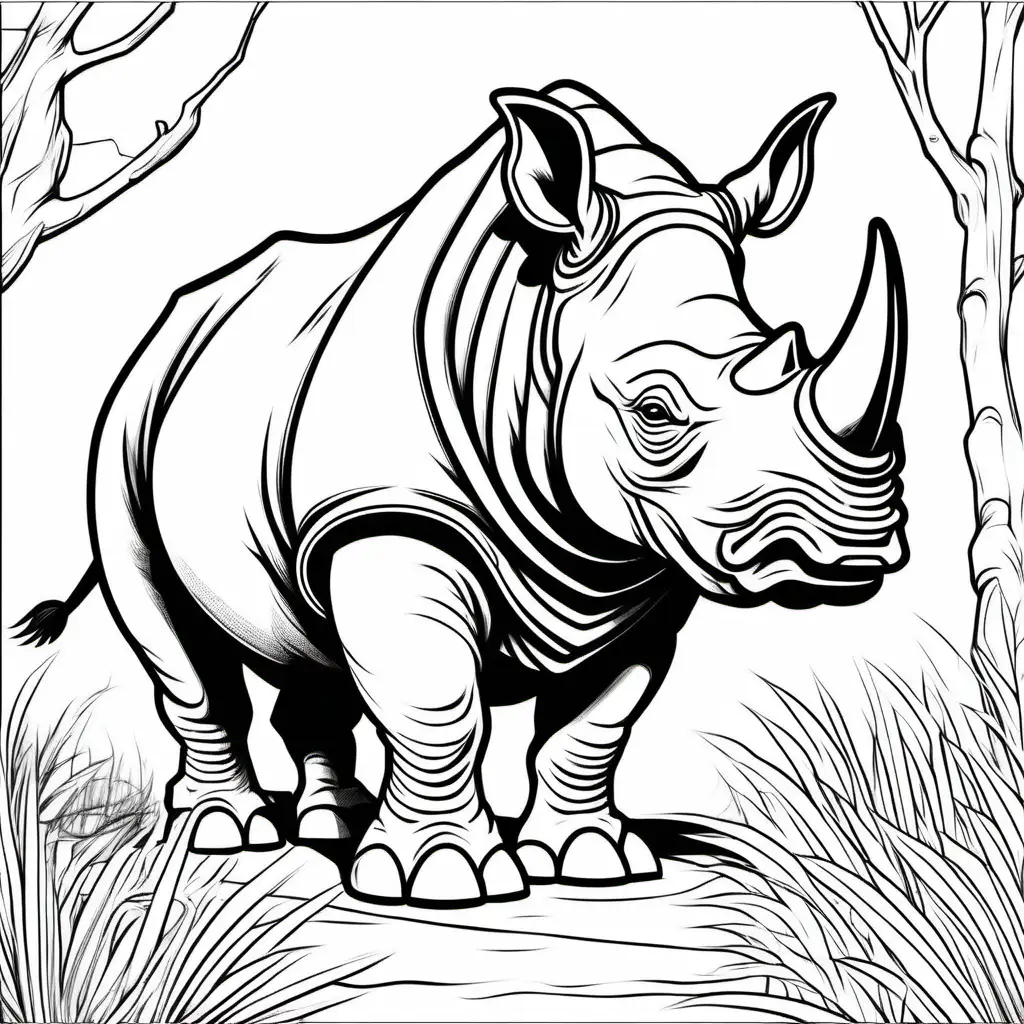 Cartoon Rhino Coloring Page for Kids Low Detail and Thick Lines