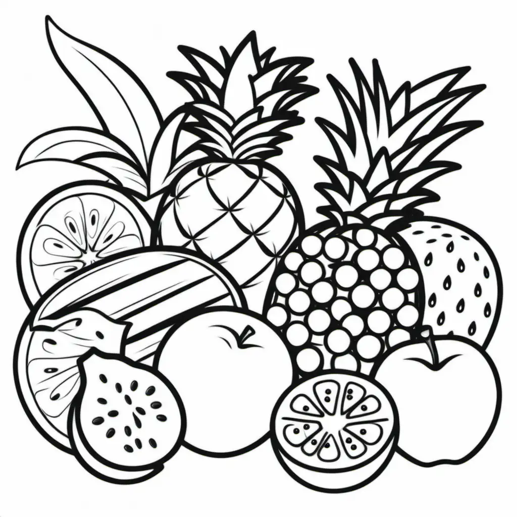 Vibrant Fruit Coloring Page for Kids on a Clean White Background | MUSE AI