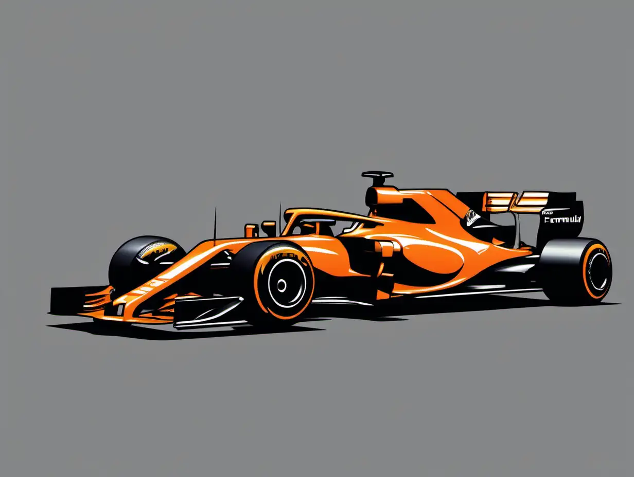 Formula 1 car in orange colour on a plain dark background