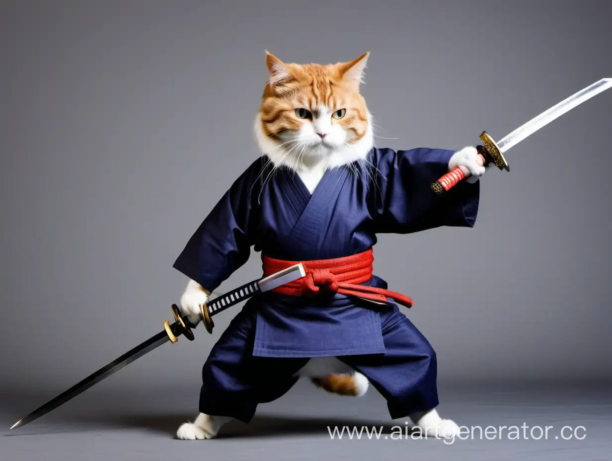 Samurai-Cat-Practicing-Swordsmanship-in-a-Serene-Setting